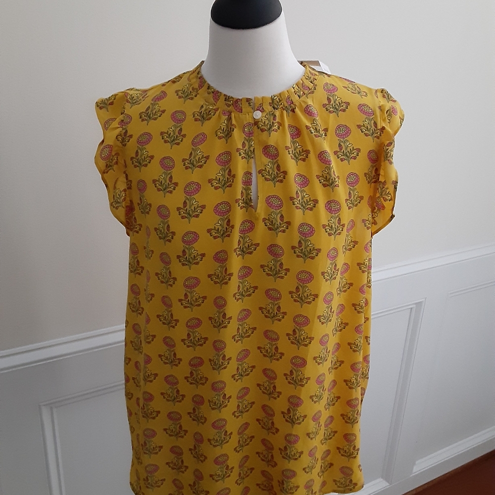 Loft Yellow Floral Blouse Large New